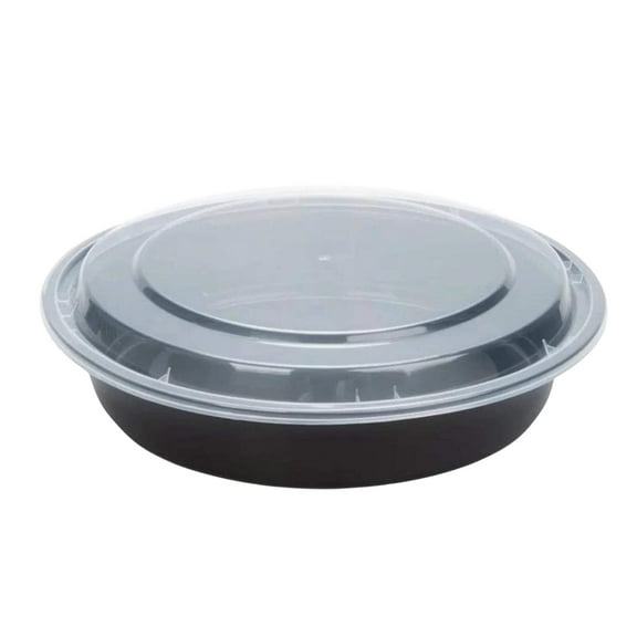 24oz Black Meal Prep/ Bento Box Disposable Round Container with Clear Lid: 3CT