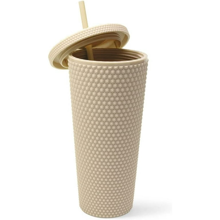 Matte Studded Cups,Casewin 24oz Studded Double Wall Plastic Tumblers with  Straw,BPA FREE,Insulated Cold Water Cups with Leakproof Lids and Straw,DIY