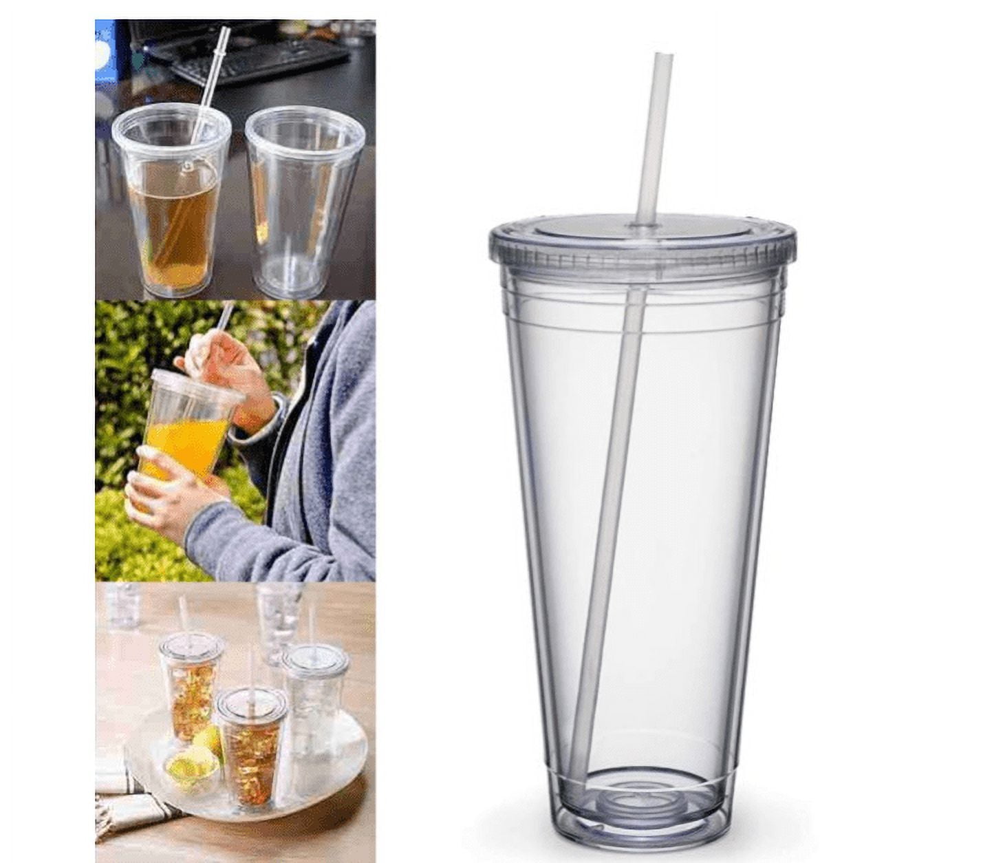Maars Classic Acrylic Tumbler with Lid and Straw | 24oz Premium Insulated  Double Wall Plastic Reusable Cups - Clear/Black, 2 Pack