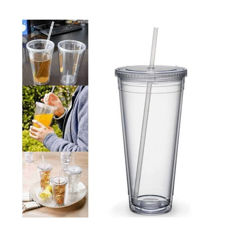 24oz Clear Insulated Acrylic Tumblers with Lid & Straw,Double Wall Reusable  Classic Cup, Reusable Bulk Tumblers Plastic Cold Tumbler CupGreat Plastic