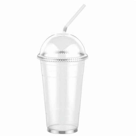 24oz Clear PET Plastic Cups with Dome Lid & Straw: 50 Sets