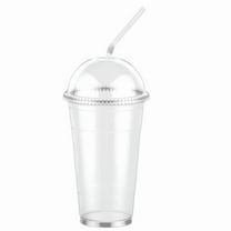 24oz Clear PET Plastic Cups with Dome Lid & Straw: 50 Sets