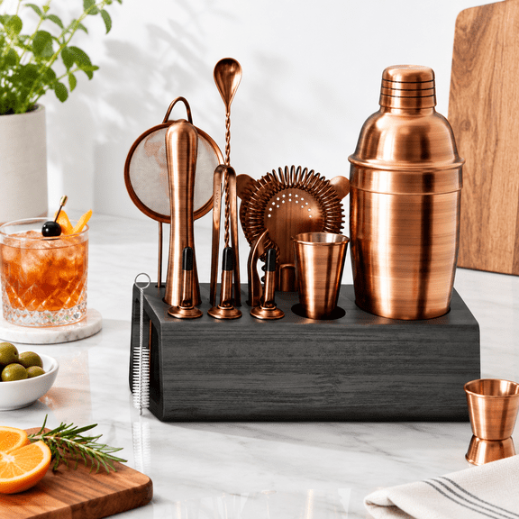 24oz Cobbler Shaker, Copper/Black Barware Set for Mixology and Bartending