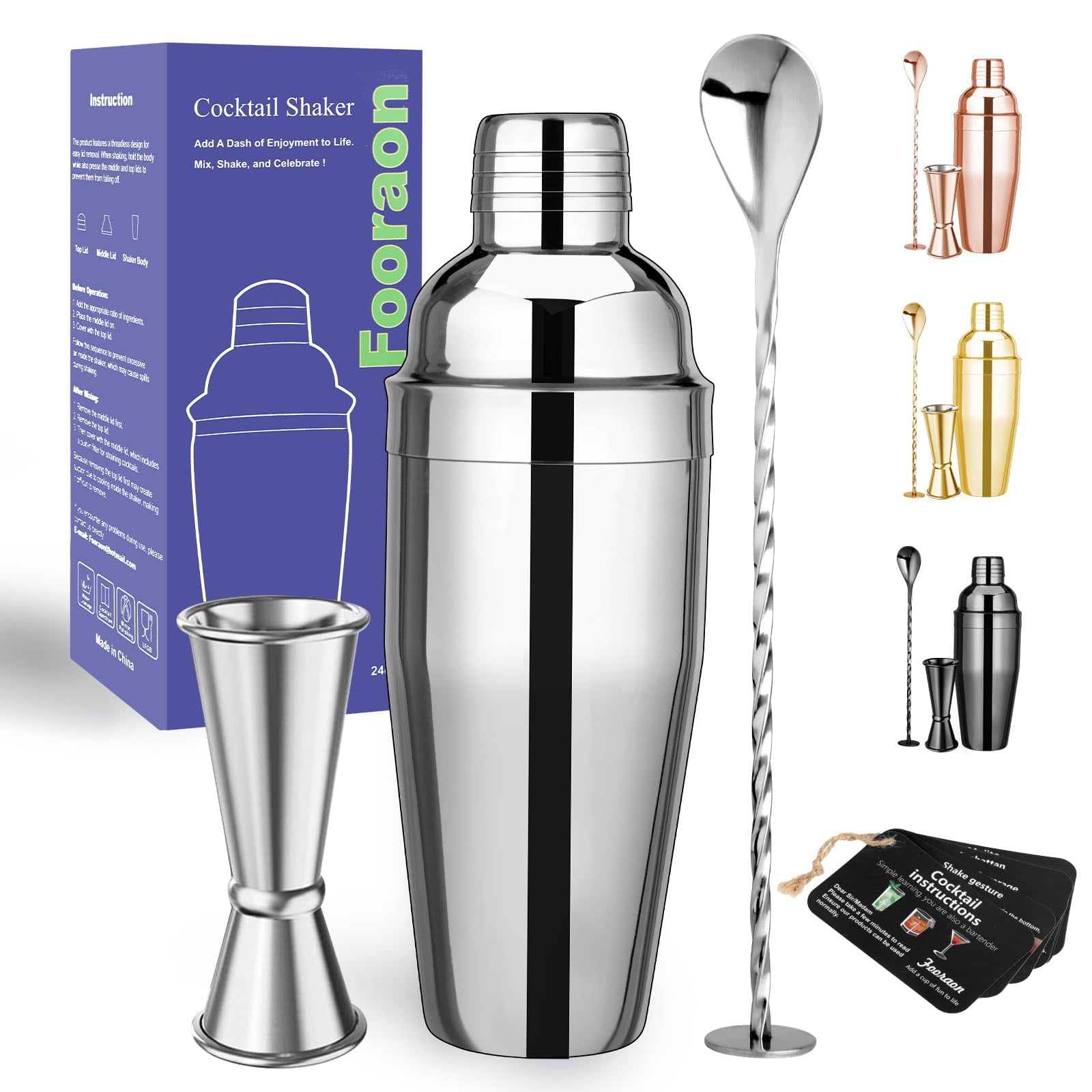 24oz Cocktail Shaker Bar Set - Drink Shaker Built-in Strainer, 2oz ...