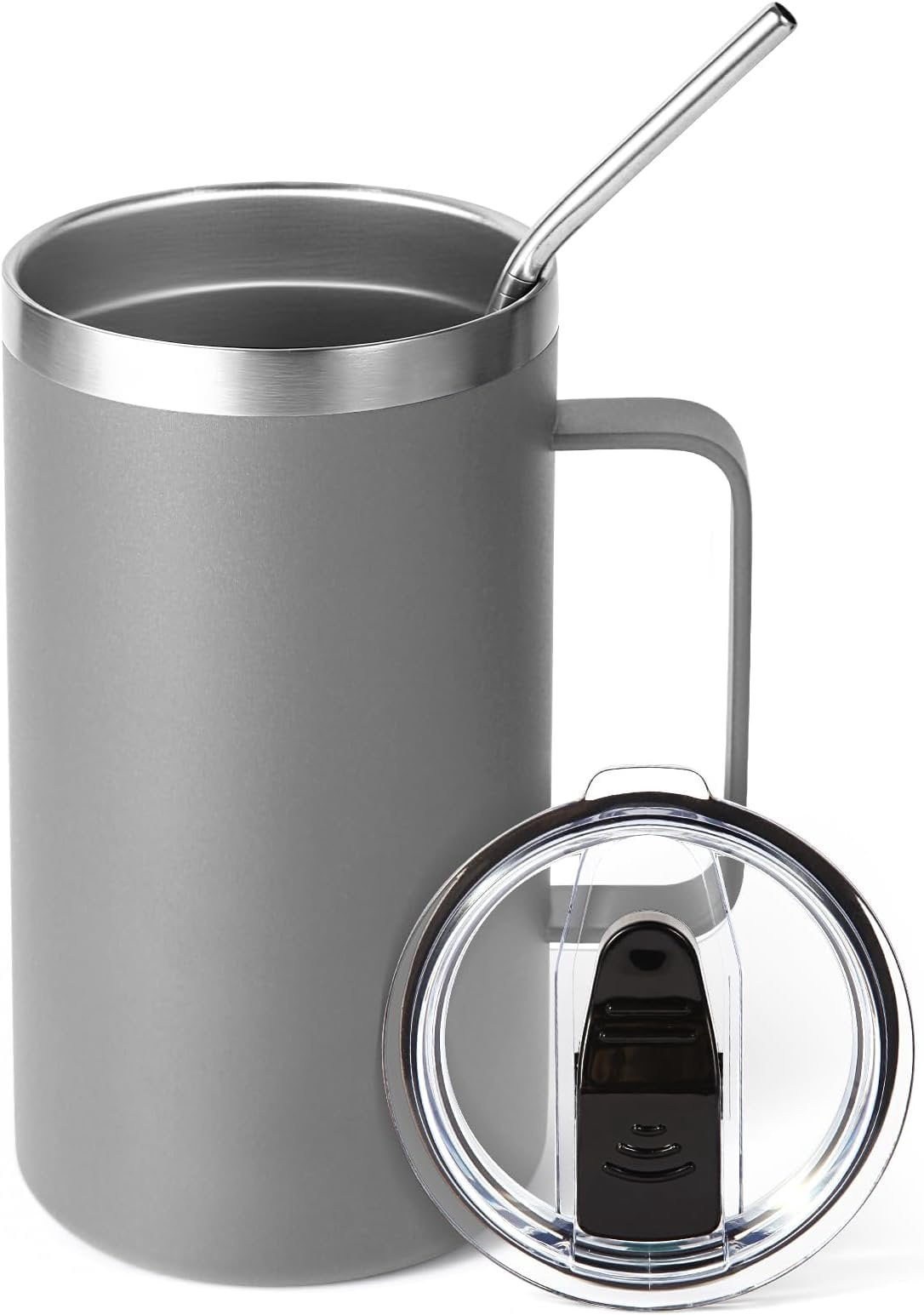 24oz Insulated Coffee Mug with Lid and Straw, Stainless Steel Travel ...