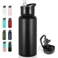 thumbnail image 1 of 24oz Insulated Water Bottle with Straw Lid, Stainless Steel Metal Water Bottle with Straw & Wide Mouth Lid, Double Wall Vacuum Water Bottle for Hiking Camping, Black 1 Pack, 1 of 7
