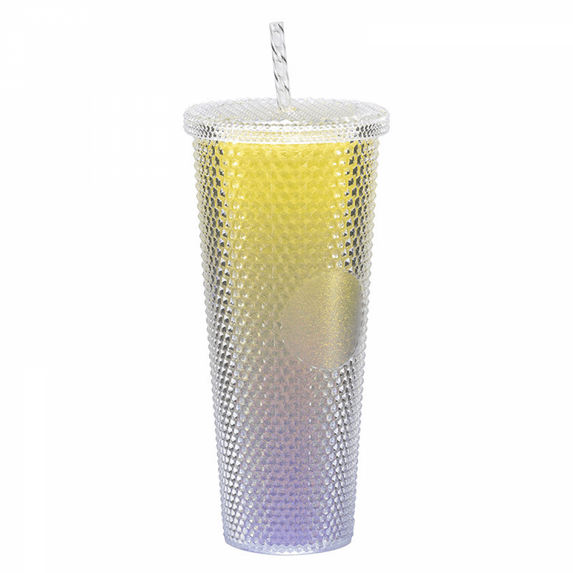 24oz Large Capacity Creative Double-Walled Straw Cup with Durian Texture, Iridescent Colors, and BPA-Free Food-Grade PP Material