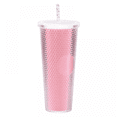 thumbnail image 1 of 24oz Large Capacity Creative Double-Walled Straw Cup with Durian Texture, Iridescent Colors, and BPA-Free Food-Grade PP Material, 1 of 1