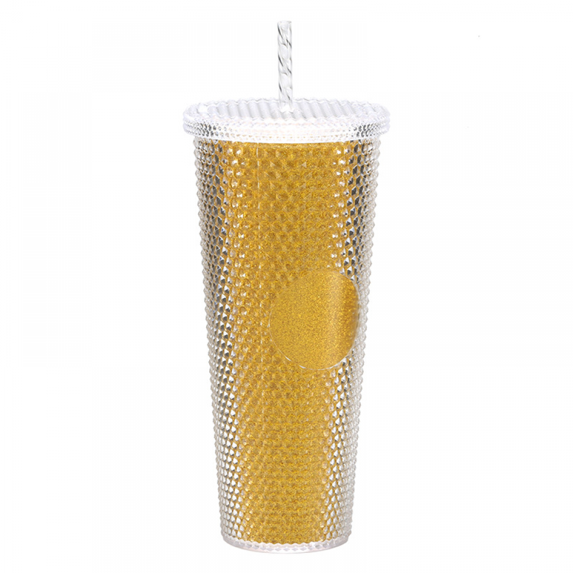 24oz Large Capacity Creative Double-Walled Straw Cup with Durian Texture, Iridescent Colors, and BPA-Free Food-Grade PP Material