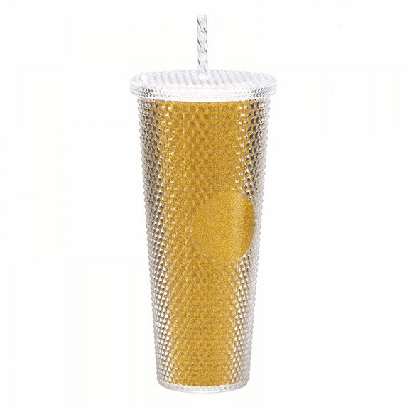 24oz Large Capacity Creative Double-Walled Straw Cup with Durian Texture, Iridescent Colors, and BPA-Free Food-Grade PP Material