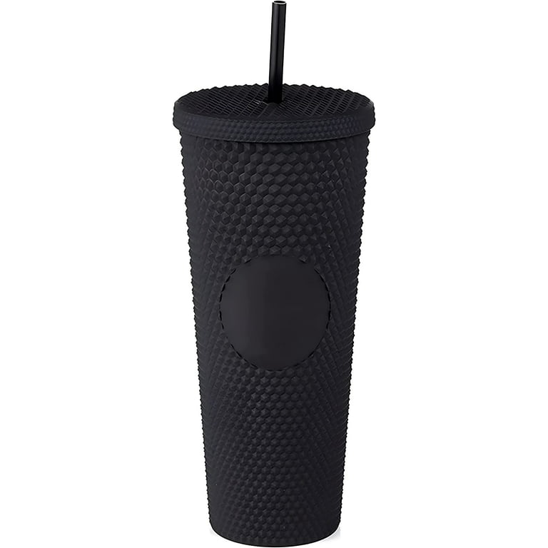 24oz Matte Black Studded Tumbler with Straw and Lid, Reusable