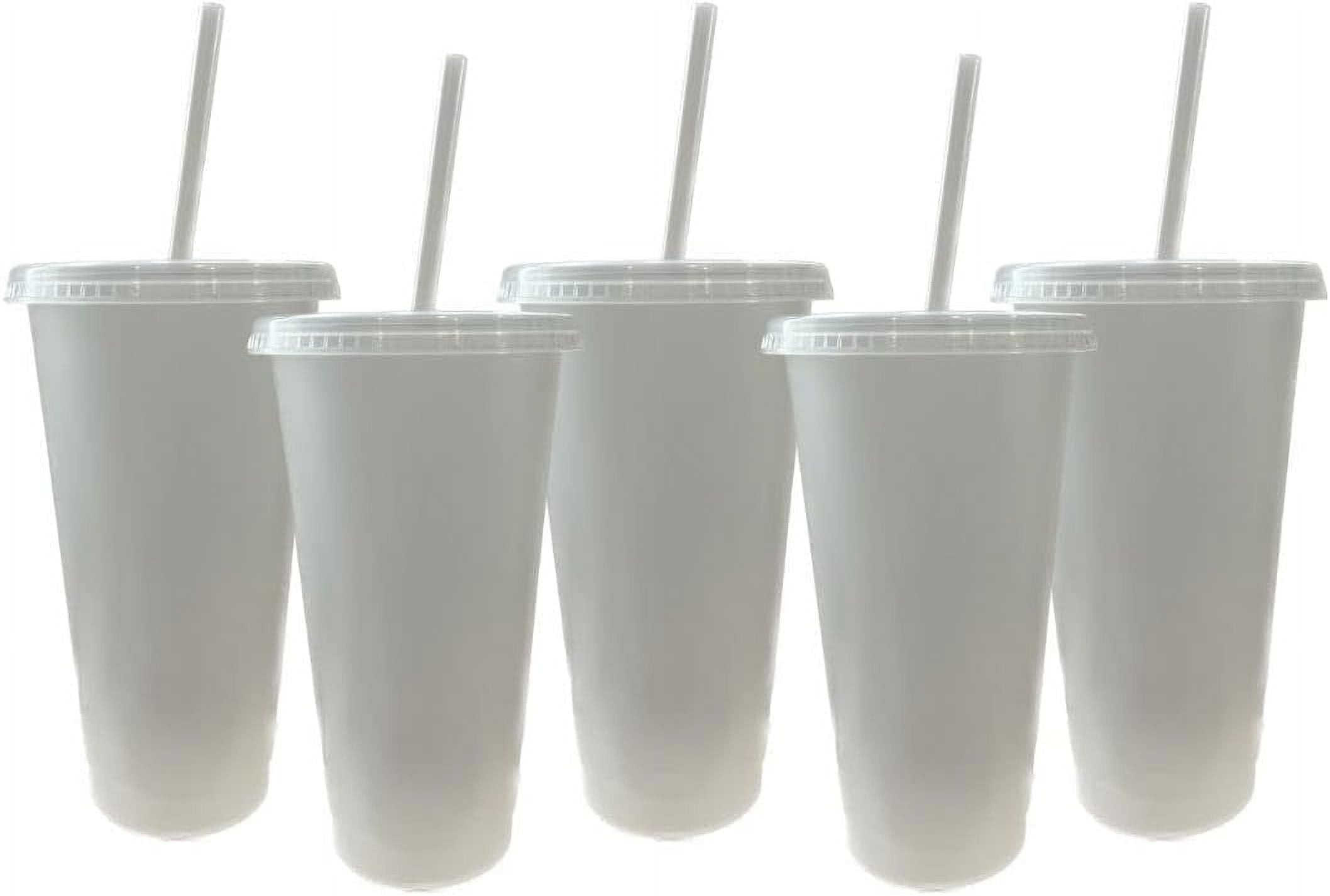 24oz Reusable Plastic Cups with Lids and Straws 5Pack Ideal for