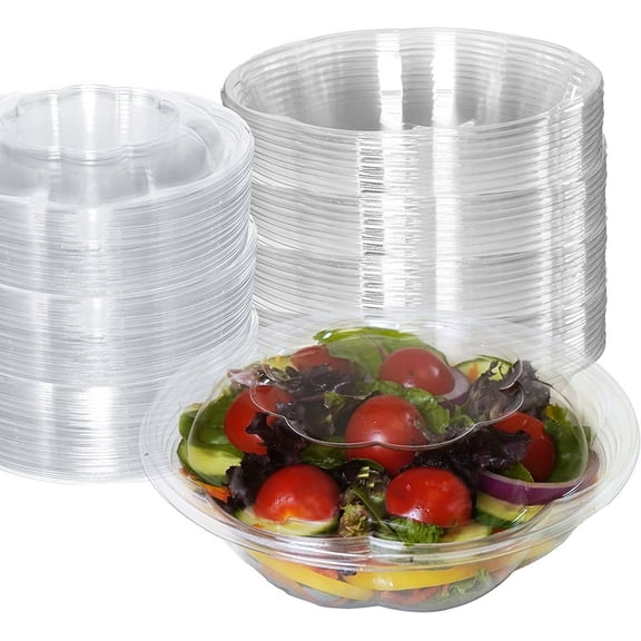 24oz Salad Bowls To-Go with Lids (300 Count) - Clear Plastic Disposable Salad Containers | Airtight, Lunch, Salads, Parfait, Fruits, Leak Proof, Airtight, Fresh, Meal Prep | Rose Bowl Container (24oz)