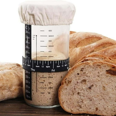 24oz Sourdough Starter Glass Jar Kit With Date Marked Feeding Cloth Cover And Metal Lid Reusable Bread Baking Set Includes Spatula Temperature Sticker For Home Bakers Dough Fermentation And Storage