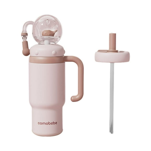 24oz Stainless Steel Whale Fountain Tumbler with Handle, Cute Fountain Tumbler Kids with Fun Fountain Effect, Two Lids, Spill-Proof, Dishwasher Safe for Kids, Teens, and Adults