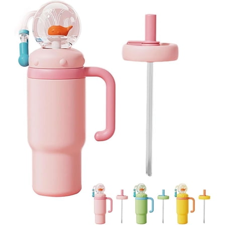 24oz Stainless Steel Whale Fountain Tumbler with Handle-Fun hydration,Cute Summer Fountain Tumbler with Leak-Proof Design & 2 Lids Perfect for Kids, Teens, and Adults