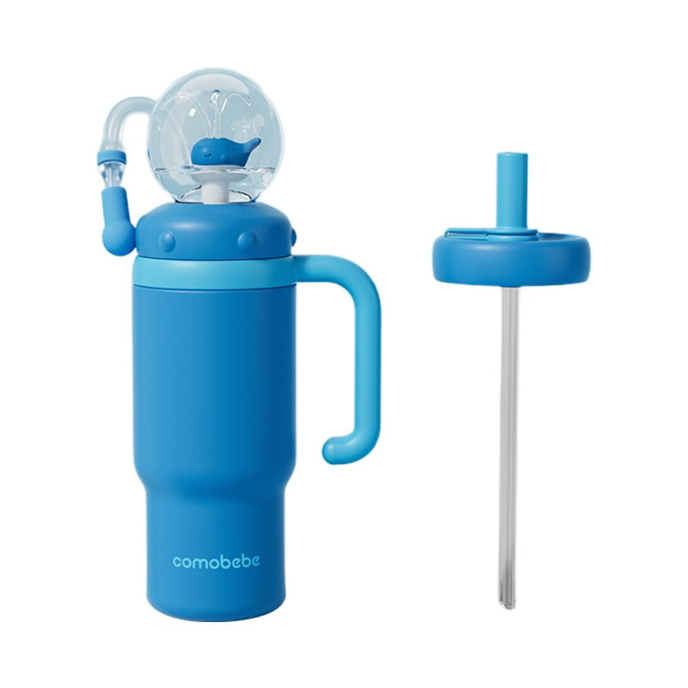24oz Stainless Steel Whale Fountain Tumbler With Handle Two Lids, With Fun Fountain Effect, Insulated Whale Water Bottle With Handle, Drinking Cup With Whale Squirt for Kids, Teens, And Adults
