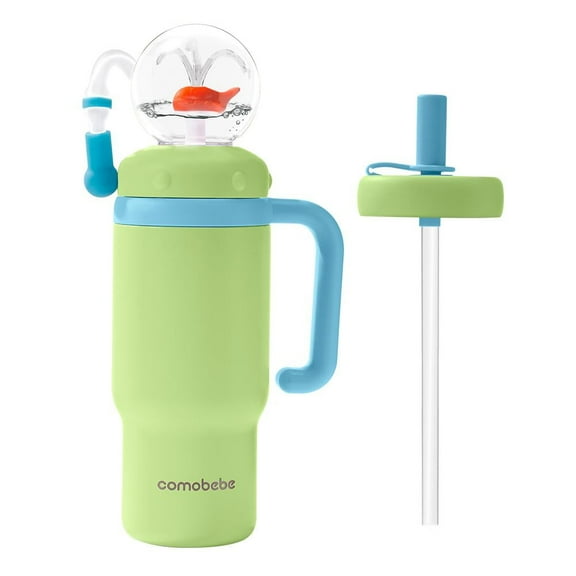 24oz Stainless Steel Whale Fountain Tumbler With Handle – Two Lids, With Fun Fountain Effect, Insulated Whale Water Bottle With Handle, Drinking Cup With Whale Squirt for Kids, Teens, And Adults Z4B3