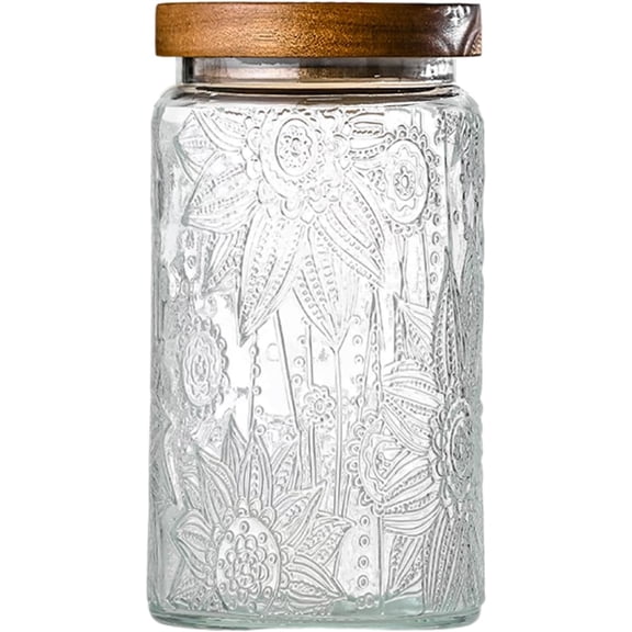 24oz Vintage Glass Canister With Lid Small Glass Jars Wide Mouth Mason Jars Airtight Coffee Canisters Kitchen Storage Containers For Sugar Tea Spice Flour Candy Cookie Cereal Cute Decorative