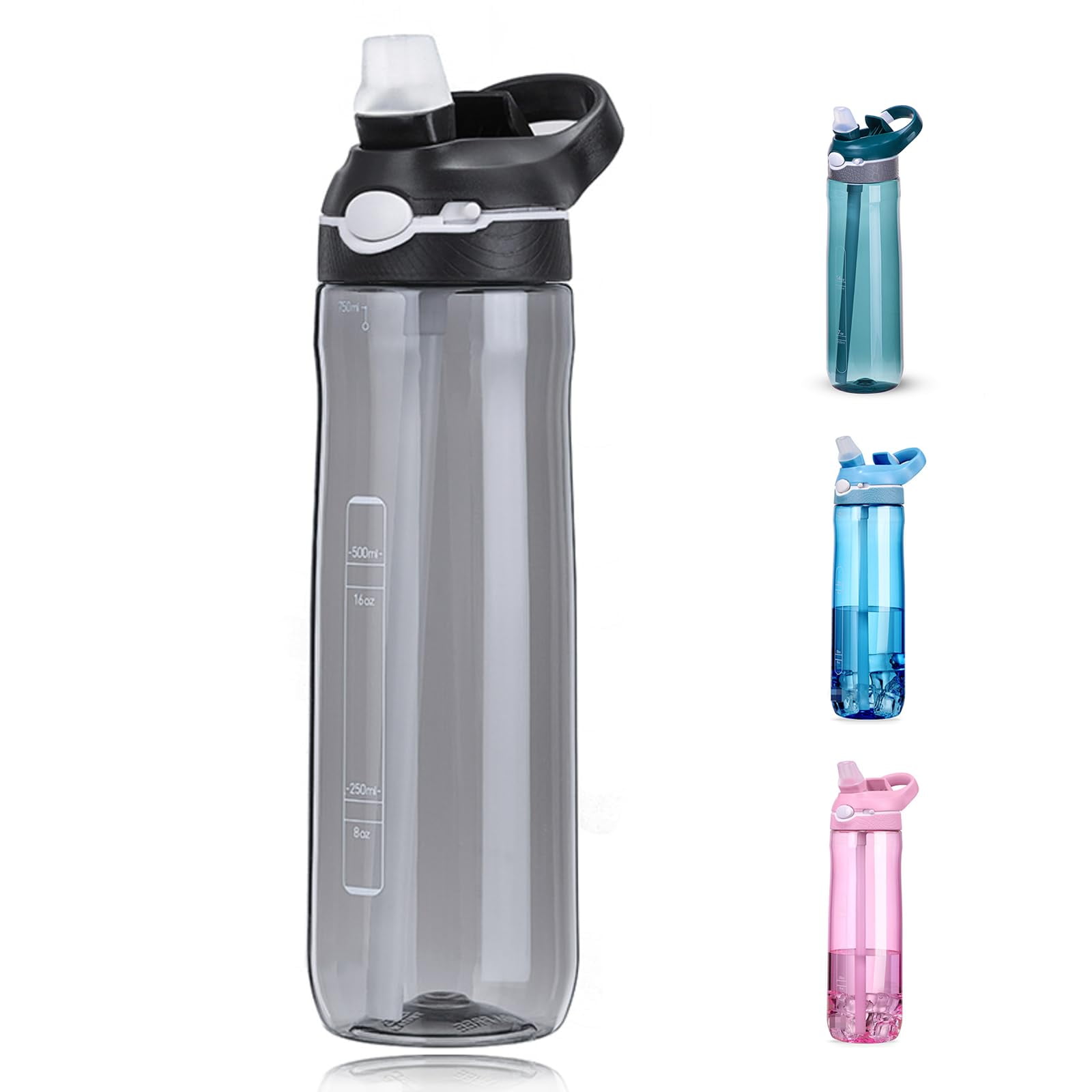 24oz Water Bottles With Straw, Leakproof BPA FREE Hidden Nozzle, Flip Up Lid Has Handle Wide Bottle Easy Clear, Suit Office Sports Travel Gym Yoga, Dark Cyan