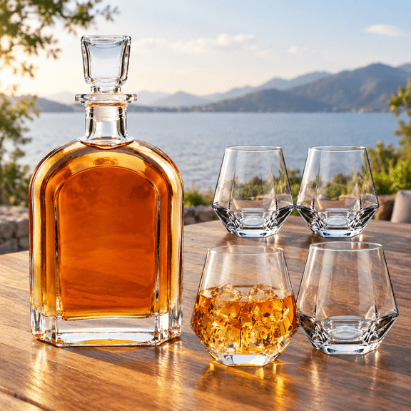 24oz Whiskey Glass Bottle, Decanter Set with Glasses, Delicate Decanter Set for Tequila, Brandy, Scotch & Vodka, Gifts, Bar & Party Decorations