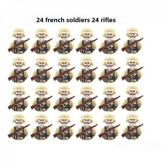 24p World War II military USA, Britain, France, soldiers building blocks, military figures building blocks, boys toys.