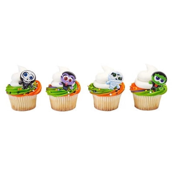24pack Classic Monster Cupcake / Desert / Food Decoration Topper Rings with Favor Stickers