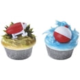 thumbnail image 1 of 24pack Fishing Lure and Bobber Cupcake / Desert / Food Decoration Topper Rings with Favor Stickers, 1 of 2