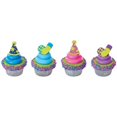 thumbnail image 1 of 24pack Party Hat & Horn Cupcake / Desert / Food Decoration Topper Rings with Favor Stickers & Sparkle Flakes, 1 of 2