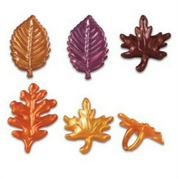 24pack Pearlized Leaves Cupcake / Desert / Food Decoration Topper Rings with Favor Stickers & Sparkle Flakes