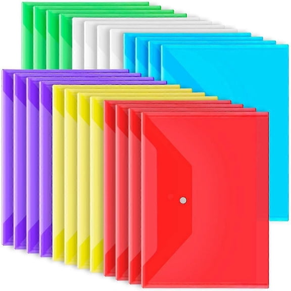24pack Plastic Envelopes With Snap Closure, Plastic File Folders For Documents A4 Clear Envelopes F