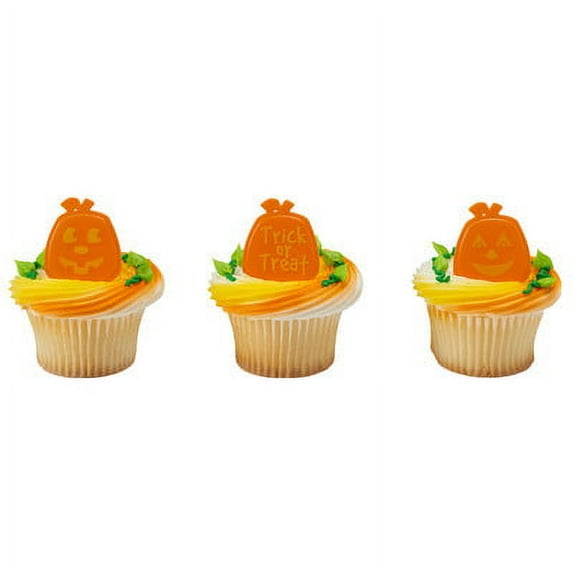 24pack Pumpkin Faces Cupcake / Desert / Food Decoration Topper Rings with Favor Stickers & Sparkle Flakes