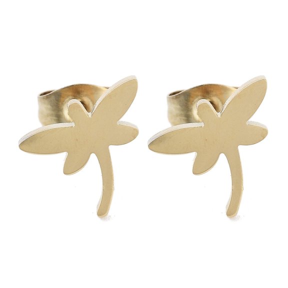 24pairs PVD Vacuum Plating 304 Stainless Steel Stud Earrings for Women Dragonfly Golden 9x10.5mm