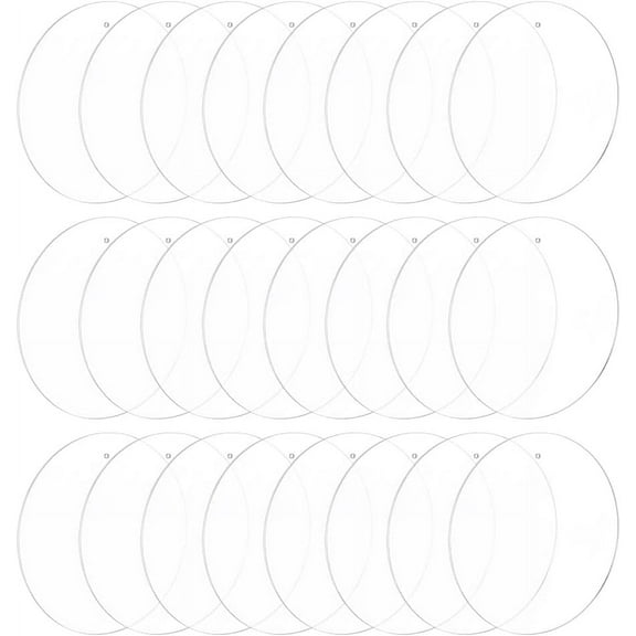 24pc 24 PCS Clear Acrylic Circle Sheet with Hanging Holes 4" Acrylic Round Disc 2mm Thick Blank Plastic Panel for Painting DIY Crafts Acrylic Circle Boards Pendant for Picture Frame