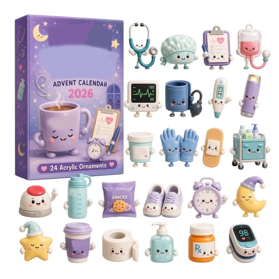 24pc Advent Calendar 2026 Nurse Night Shift Friends 2D Acrylic Blind Box Hanging Ornaments for Hospital Staff Medical Worker RN Graduation Winter Holiday Locker Decor