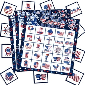 24pc Bingo Game Card Set for Independence Day, Patriotic Party Board Game for Family and Adult, 4th of July Entertainment Decor
