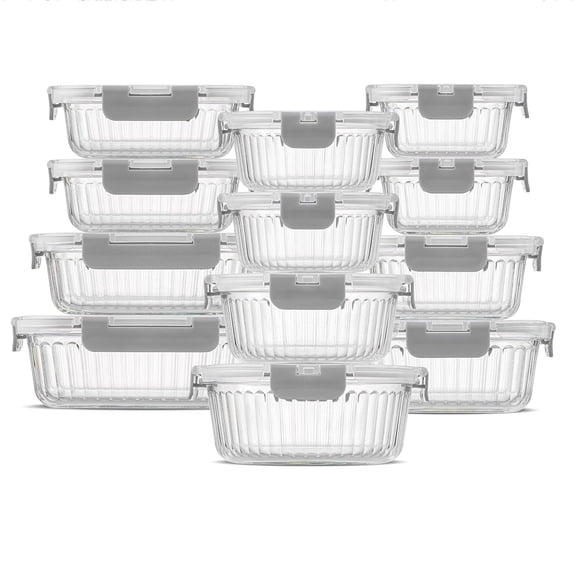 24pc Borosilicate Glass Storage Containers with Lids | 12 Airtight/Freezer Food Storage Containers for Pantry and Kitchen | Meal Prep Container for Lunch