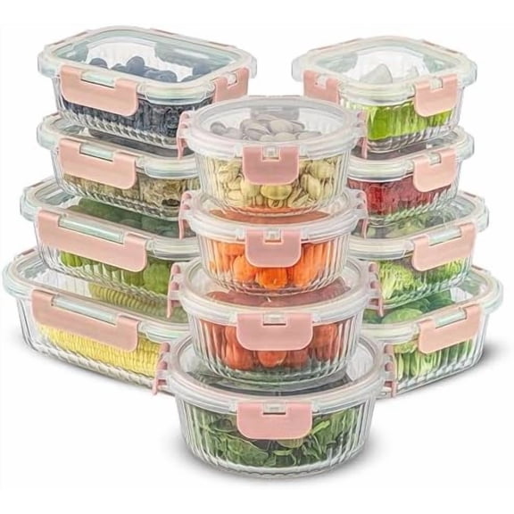 24pc Borosilicate Glass Storage Containers with Lids | 12 Airtight/Freezer Safe Food Storage Containers for Pantry and Kitchen | Meal Prep Container for Lunch | Glass Tupperware Set