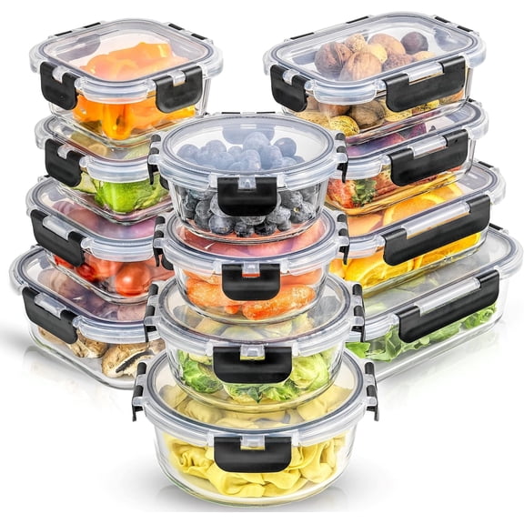 Borosilicate Glass Storage Containers with Lids 12 Airtight/Freezer Safe Food Storage Containers for Pantry and Kitchen Meal Prep Container for Lunch Glass Tupperware Set