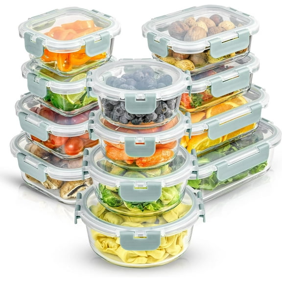 Borosilicate Glass Storage Containers with Lids | 12 Airtight/Freezer Safe Food Storage Containers for Pantry and Kitchen | Meal Prep Container for Lunch | Glass Tupperware Set