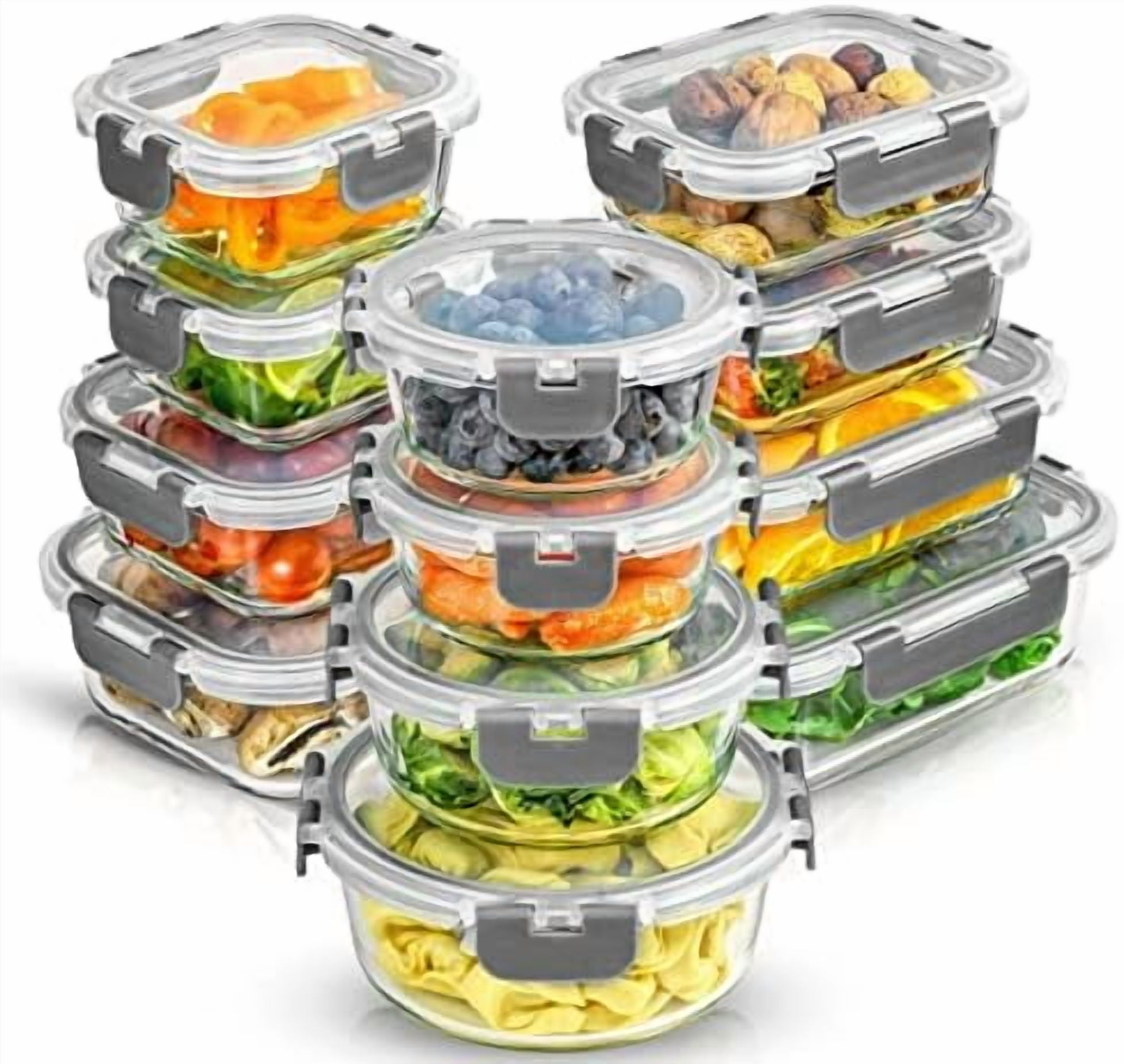 24pc Borosilicate Glass Storage Containers with Lids | 12 Airtight/Freezer Safe Food Storage Containers for Pantry and Kitchen | Meal Prep Container for Lunch | Glass Tupperware Set