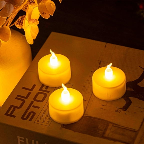24pc Flameless LED Tea Light Candles, Battery Operated, Realistic Flicker, Safe Drip-Free Lighting, Long-Lasting, Pre-Installed Batteries, Ideal for Weddings, Table Dcor, Home Ambiance