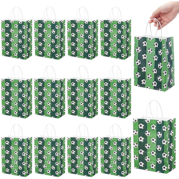 24pc Football Printed Paper Gift Bags with Handle Rectangle Dark Green 21x15x8cm