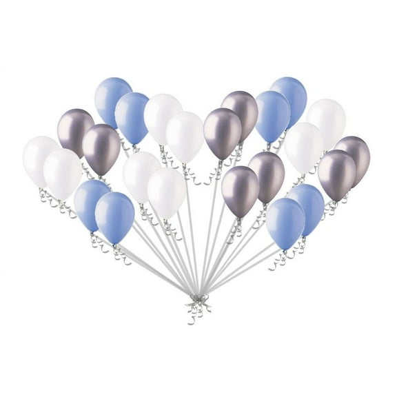 24pc Light Blue Silver & White Latex Balloons Party Decoration Birthday Baby Boy