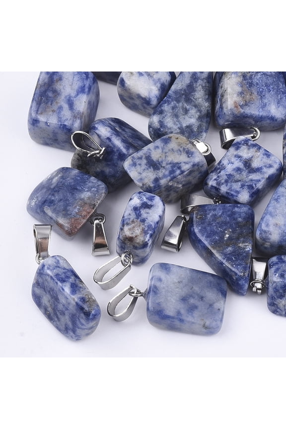 24pc Natural Blue Spot Stone Pendants with Stainless Steel Snap On Bails Nuggets 15~35x10~20x5~15mm Hole: 3x7.5mm