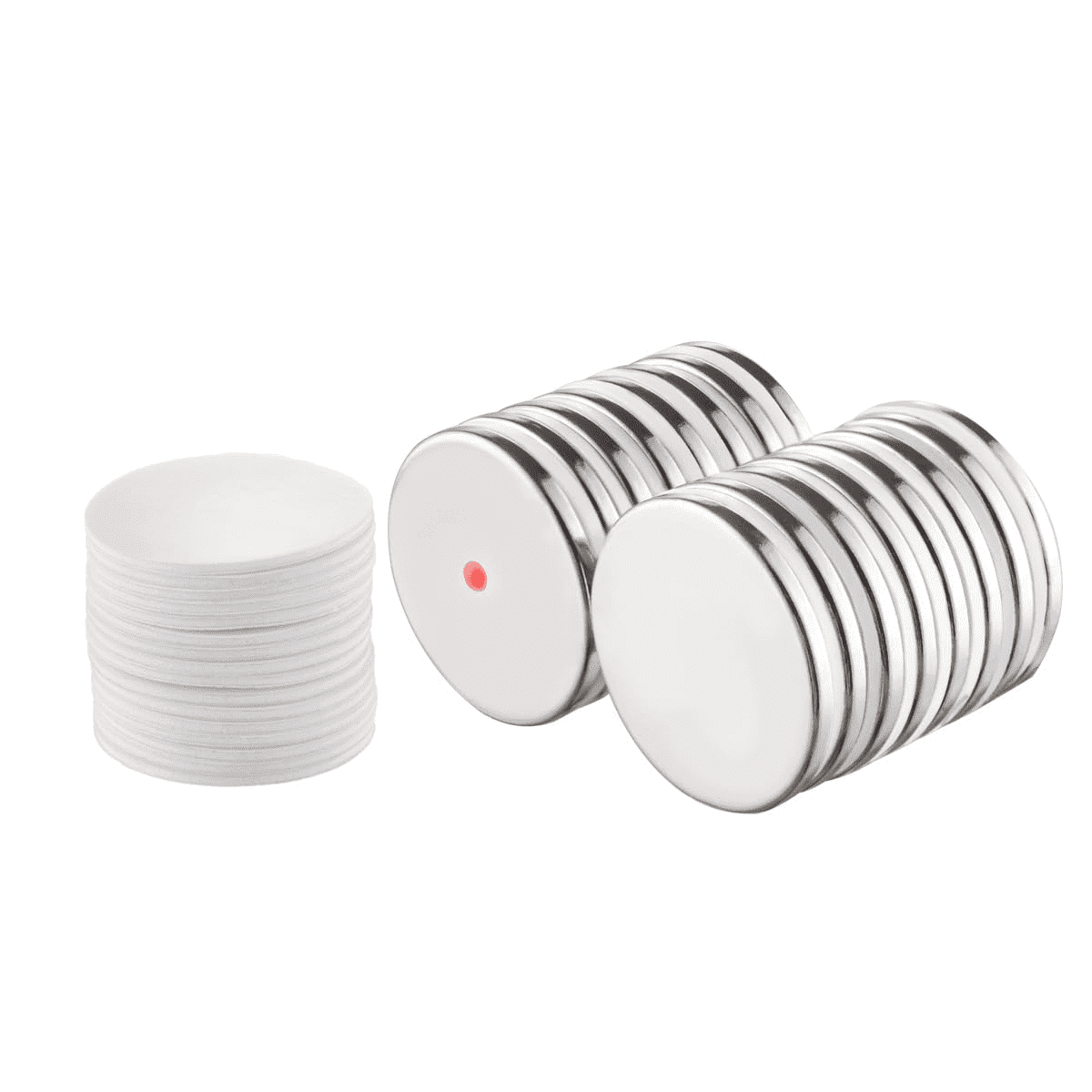 24pc NdFeB Disc Magnets – 1.26" x 1/8" Neodymium with Red Pole Mark – Durable Retention for Technical and Industrial Use