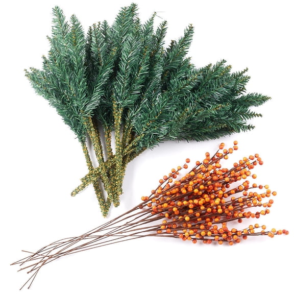 24pc Orange Berry and PVC Pine Picks Set - Christmas & Rustic Decor - Factory Direct Craft