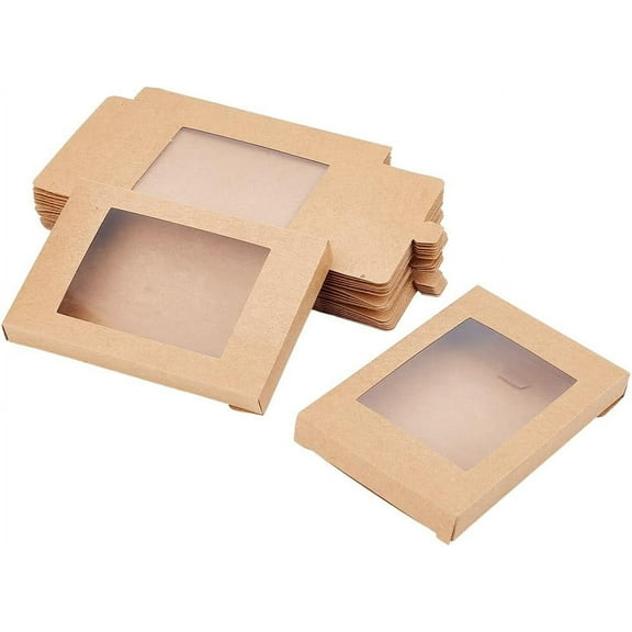 24pc Rectangle Paper Biscuit Boxes with Clear Window for Party Wedding Bakery Box BurlyWood Finished Product: 12.5x8.5x1.5cm