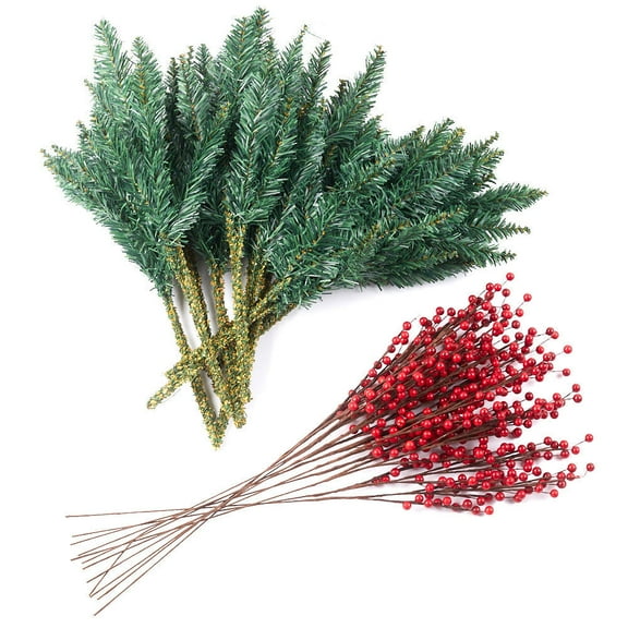 24pc Red Berry and PVC Pine Picks Set - Christmas & Rustic Decor - Factory Direct Craft