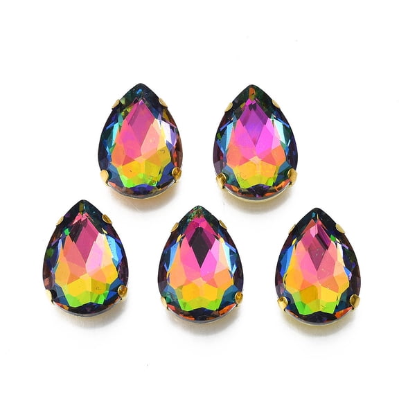 24pc Sew on Rhinestone Multi-strand Links Glass Rhinestone with Golden Plated 201 Stainless Steel Prong Settings Garments Accessories Faceted Teardrop Gold 18x13x6.5mm Hole: 1mm